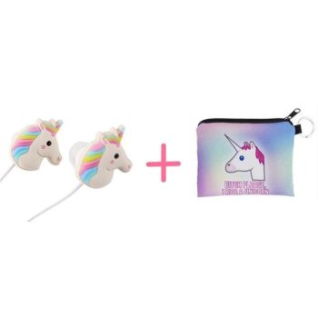 Ecouteurs + pochette licorne Ecouteurs avec sac écouteurs