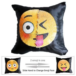 Housse de coussin magique dual-emoji timide/x-langue